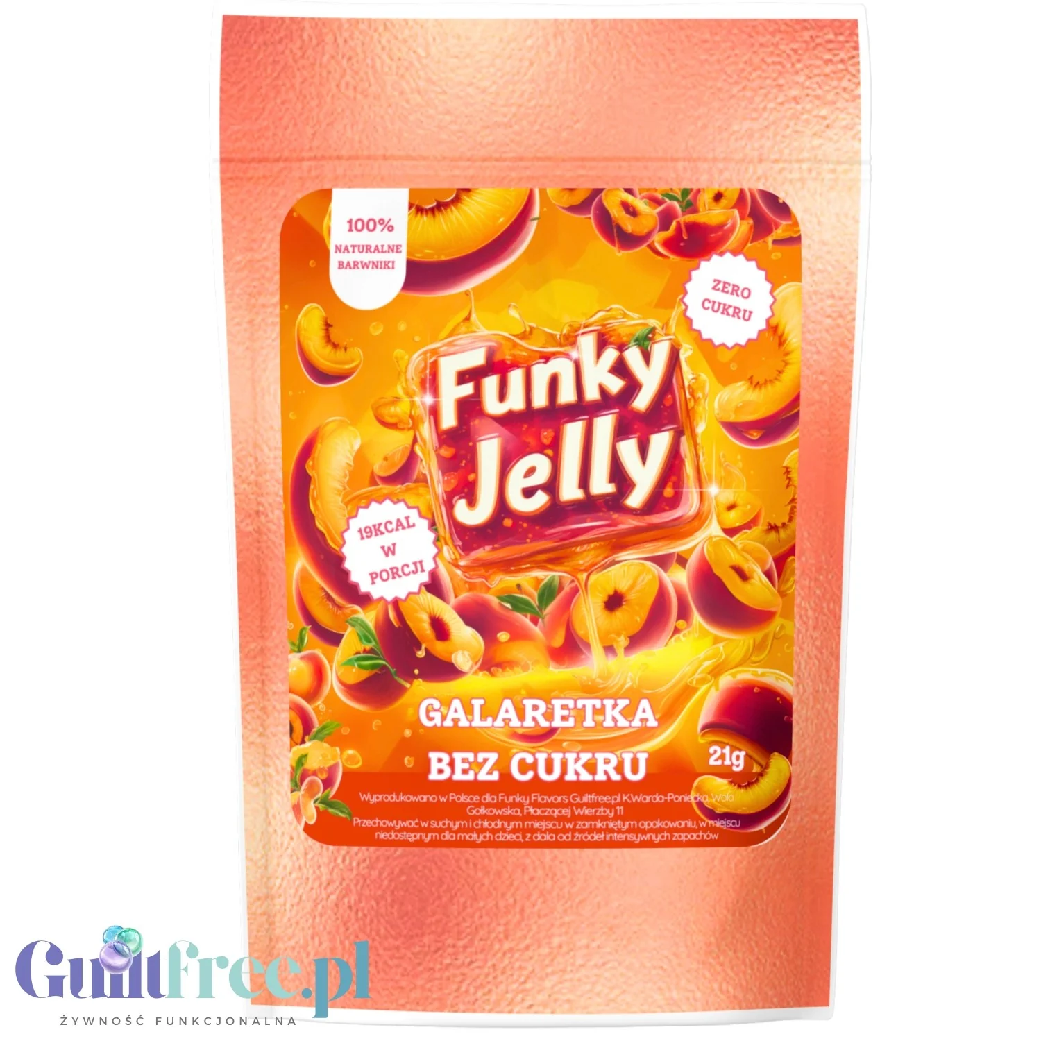 Funky Jelly Peach Galaretka Brzoskwinia x 3 porcje - galaretka bez cukru o smaku brzoskwiniowym