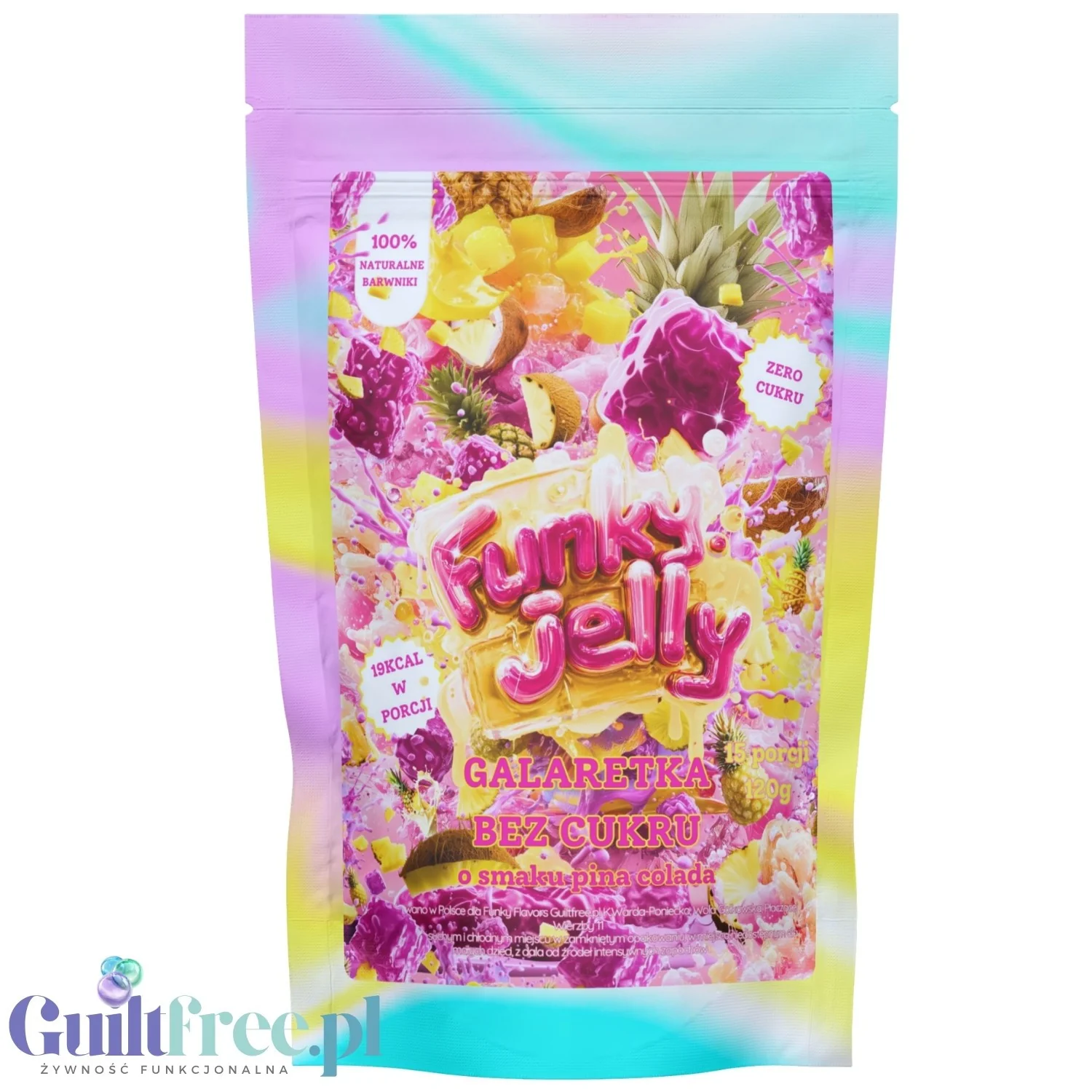 Funky Jelly Pina Colada x 15 porcji - galaretka bez cukru 19kcal, smak ananasowo-kokosowy