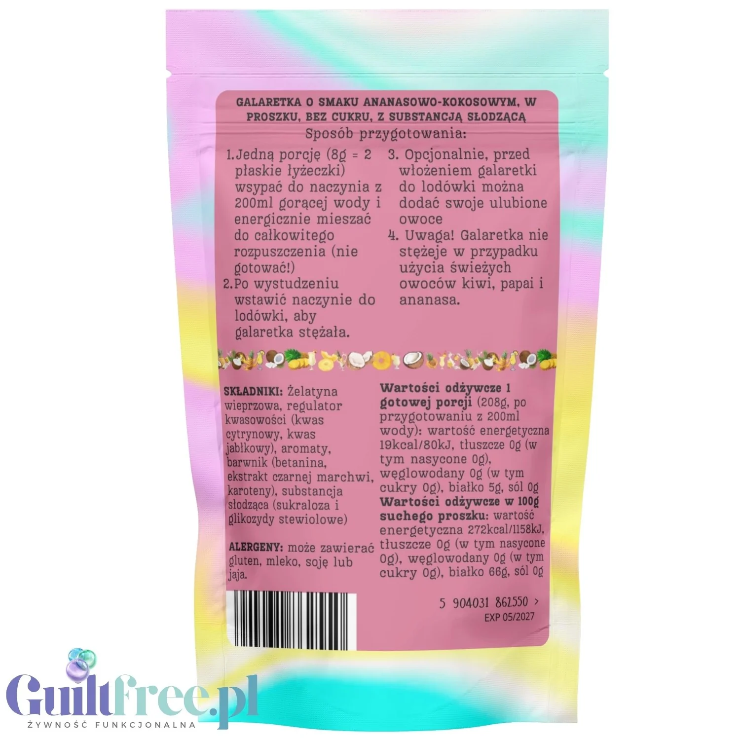 Funky Jelly Pina Colada x 15 porcji - galaretka bez cukru 19kcal, smak ananasowo-kokosowy - Image 2