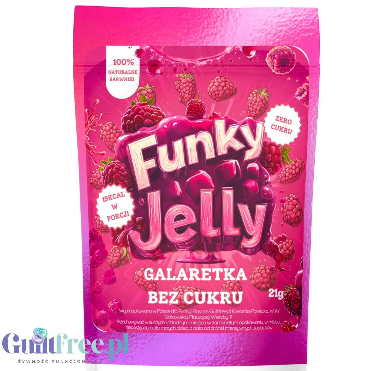 Funky Jelly Raspberry Galaretka Malinowa x 3 porcje - galaretka bez cukru o smaku malinowym