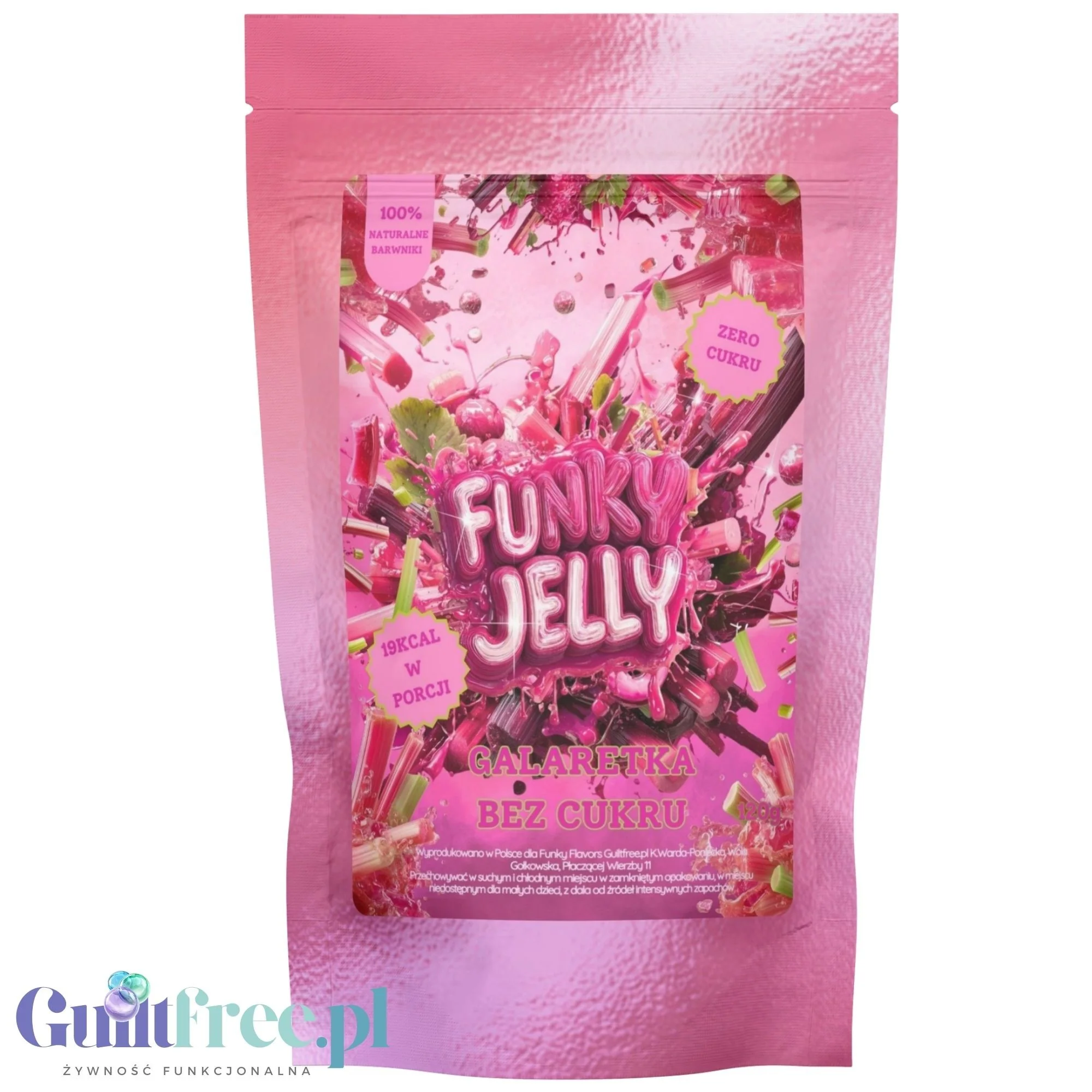 Funky Jelly Rhubarb x 15 porcji - kwaśna galaretka bez cukru 19kcal, smak rabarbarowy