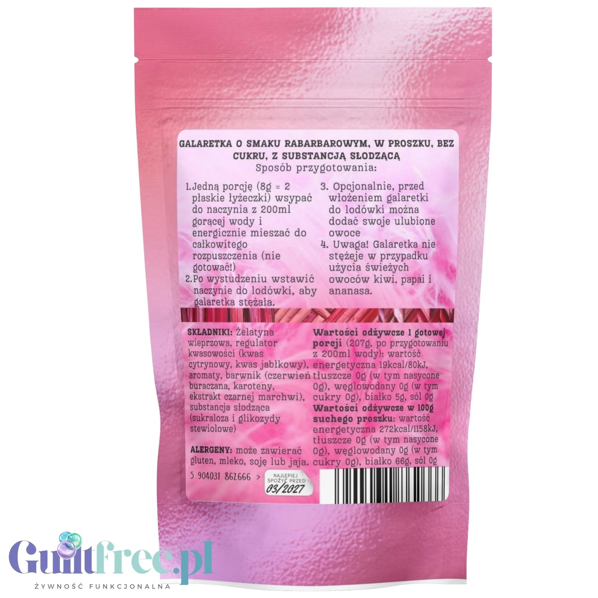 Funky Jelly Rhubarb x 15 porcji - kwaśna galaretka bez cukru 19kcal, smak rabarbarowy - Image 2