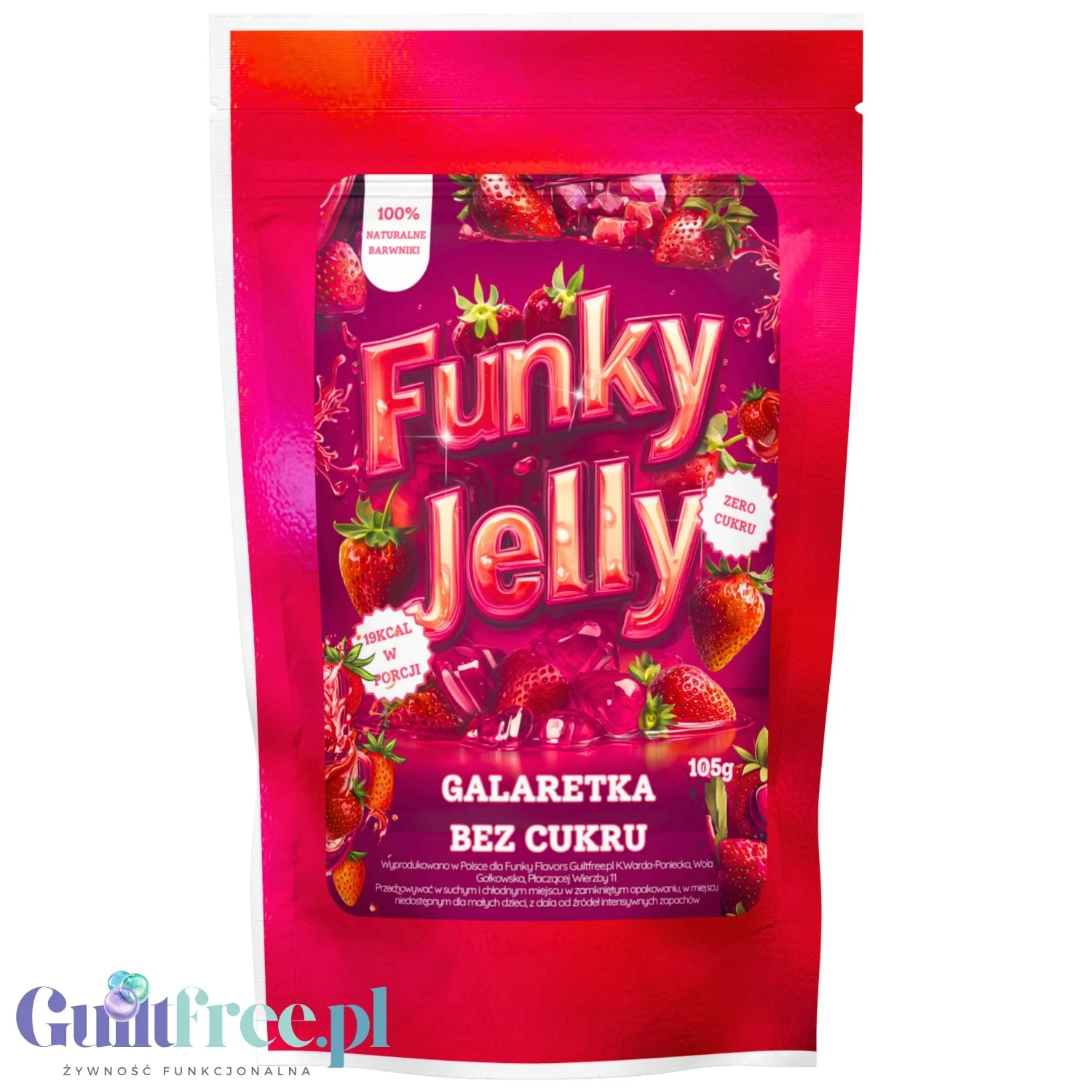 Funky Jelly Strawberry Galaretka instant x 15 porcji - galaretka bez cukru o smaku truskawkowym