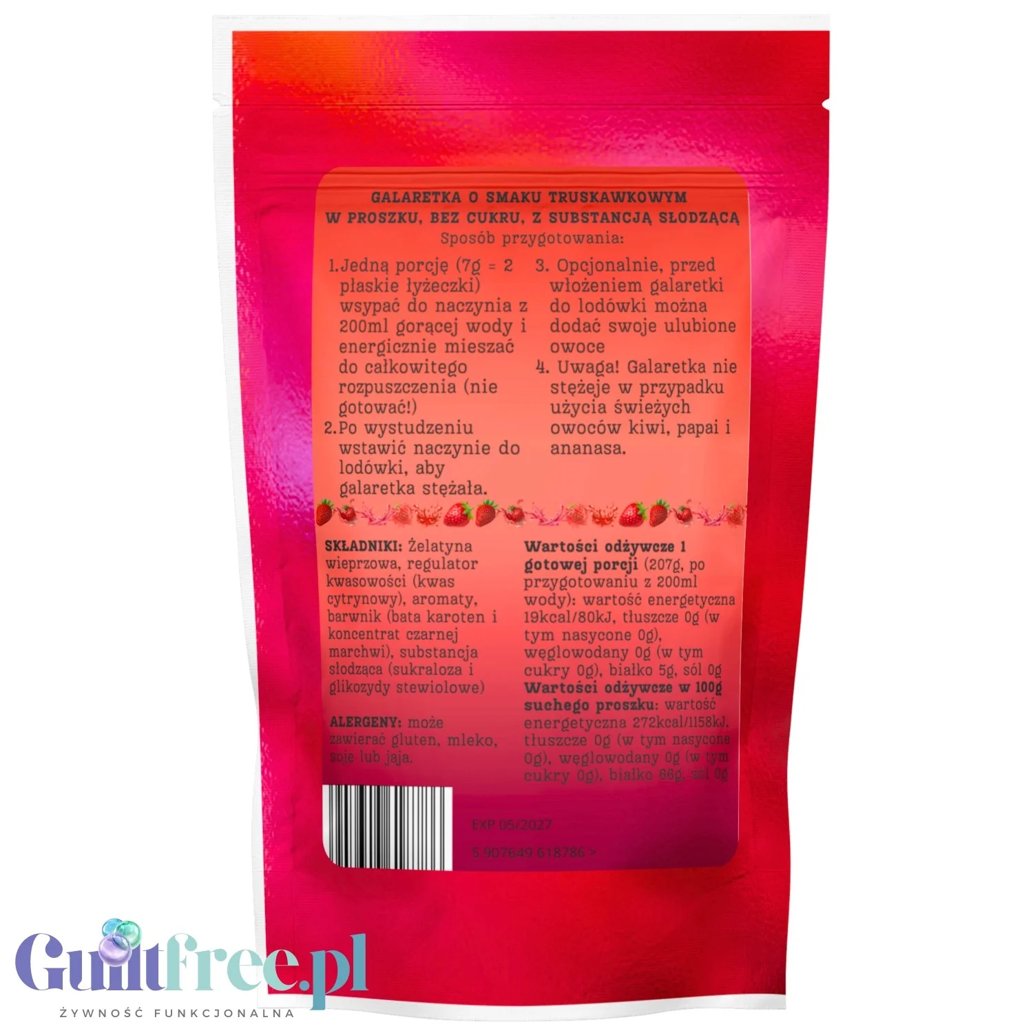 Funky Jelly Strawberry Galaretka instant x 15 porcji - galaretka bez cukru o smaku truskawkowym - Image 2