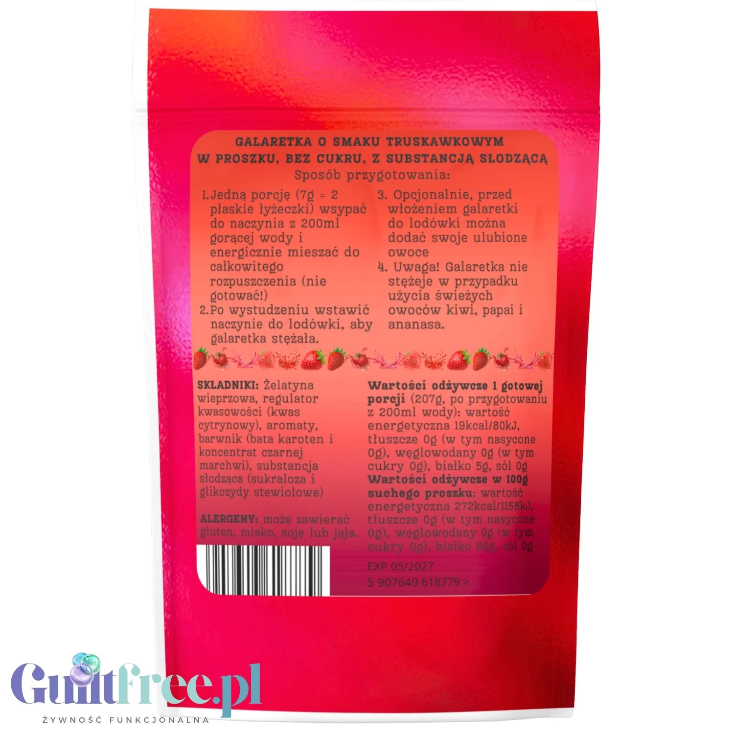 Funky Jelly Strawberry Galaretka instant x 3 porcje - galaretka bez cukru o smaku truskawkowym - Image 2