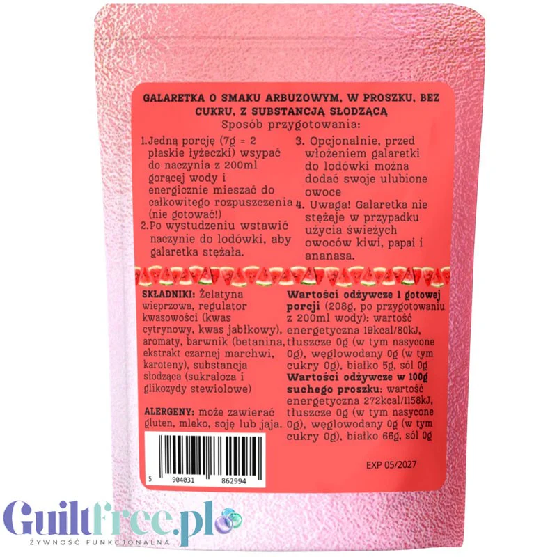 Funky Jelly Watermelon Galaretka instant x 3 porcje - galaretka bez cukru o smaku arbuzowym - Image 2