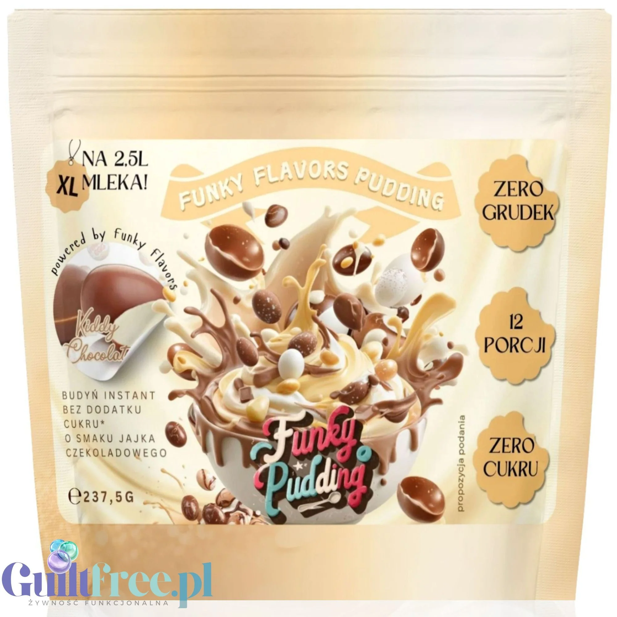 Funky Pudding Kiddy Chocolate - budyń bez cukru o smaku czekoladowego jajka, 12 porcji