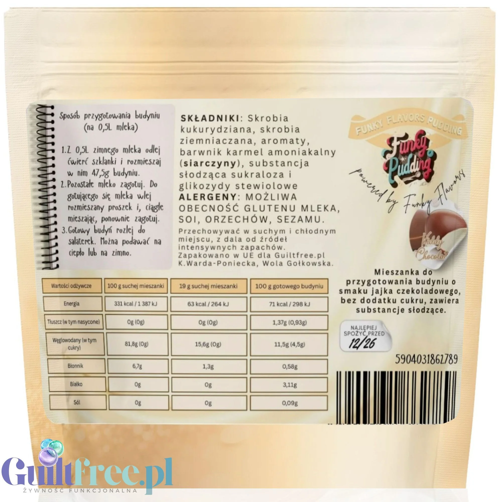 Funky Pudding Kiddy Chocolate - budyń bez cukru o smaku czekoladowego jajka, 12 porcji - Image 2