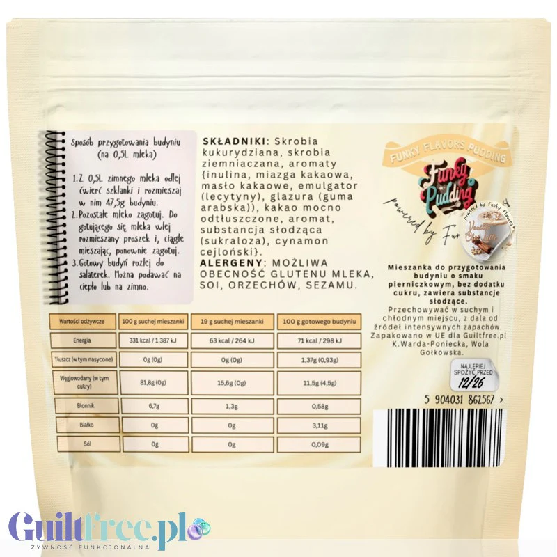 Funky Pudding Vanilla Chai - kremowy budyń bez cukru o smaku waniliowo-korzennym, 12 porcji - Image 2