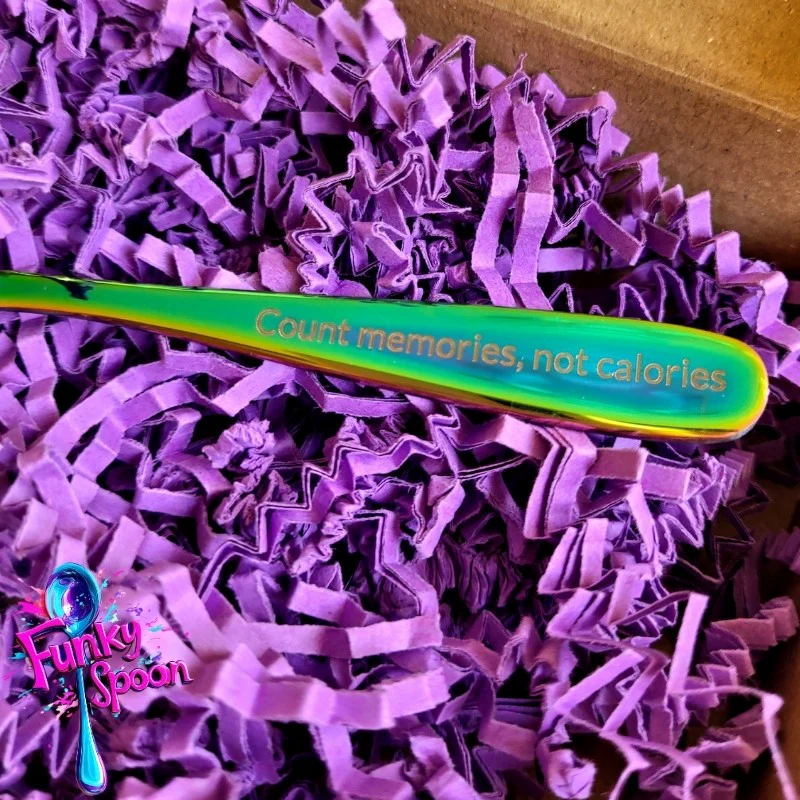Funky Spoon grawerowana łyżka z afirmacją, Tęcza 14cm, Count Memories, not Calories - Image 4
