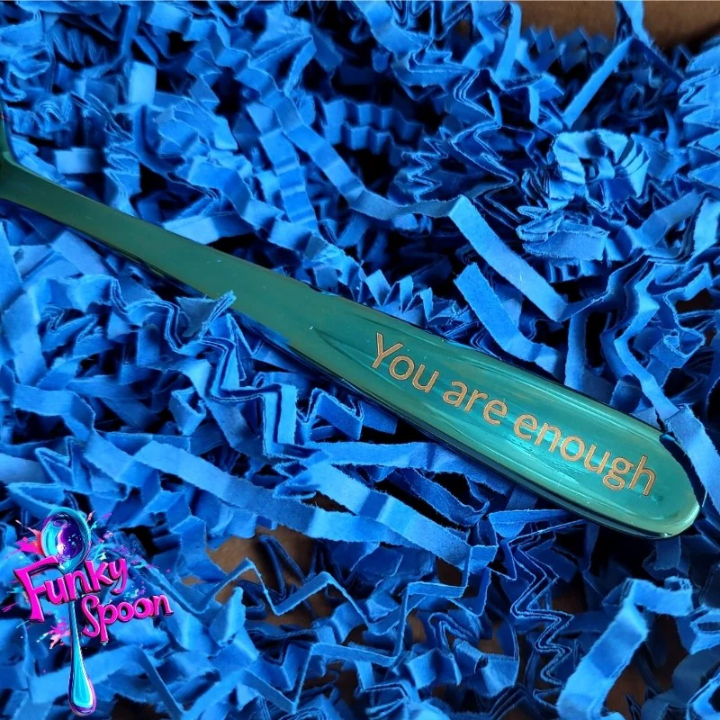 Funky Spoon grawerowana łyżka z afirmacją, Kobalt 14cm, You are Enough, - Image 2
