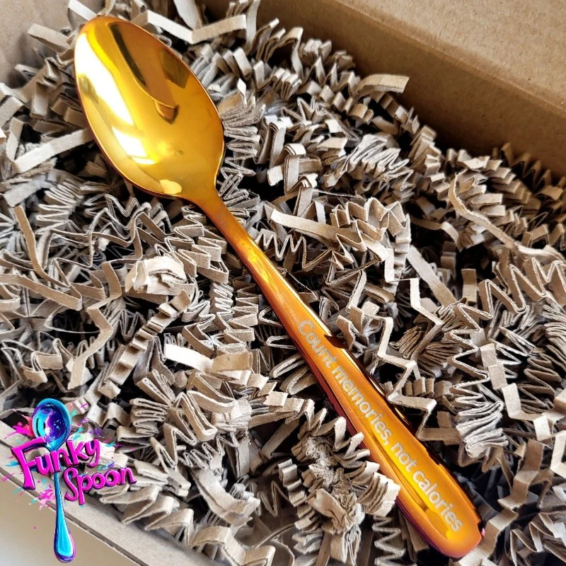 Funky Spoon grawerowana łyżka z afirmacją, Miodowe Złoto 14cm, Count Memories, not Calories - Image 5