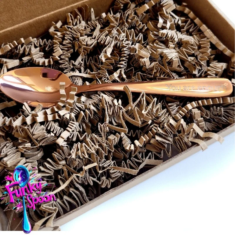 Funky Spoon grawerowana łyżka z afirmacją, Rose Gold 14cm, You are Enough - Image 3