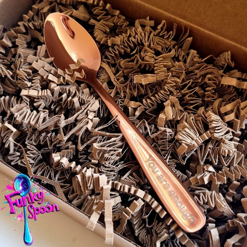 Funky Spoon grawerowana łyżka z afirmacją, Rose Gold 14cm, You are Enough - Image 7