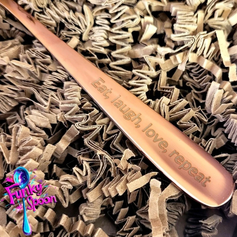 Funky Spoon grawerowana łyżka z afirmacją, Rose Gold 17cm, Eat, Love, Laugh, Repeat - Image 3