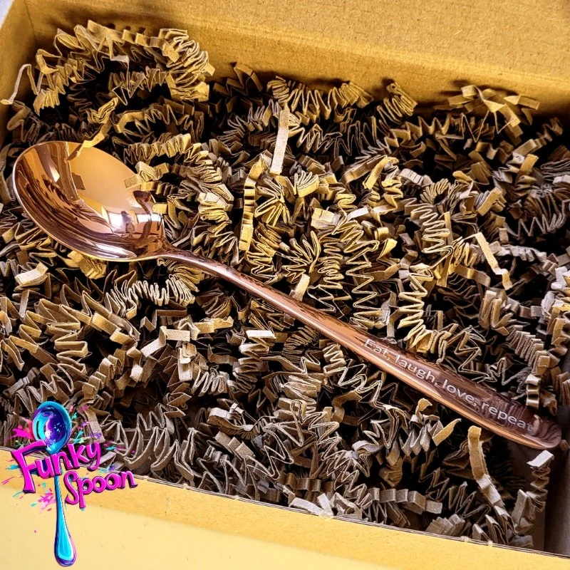 Funky Spoon grawerowana łyżka z afirmacją, Rose Gold 17cm, Eat, Love, Laugh, Repeat - Image 5