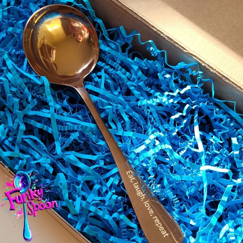 Funky Spoon grawerowana łyżka z afirmacją, Rose Gold 19cm, Eat, Love, Laugh, Repeat - Image 3