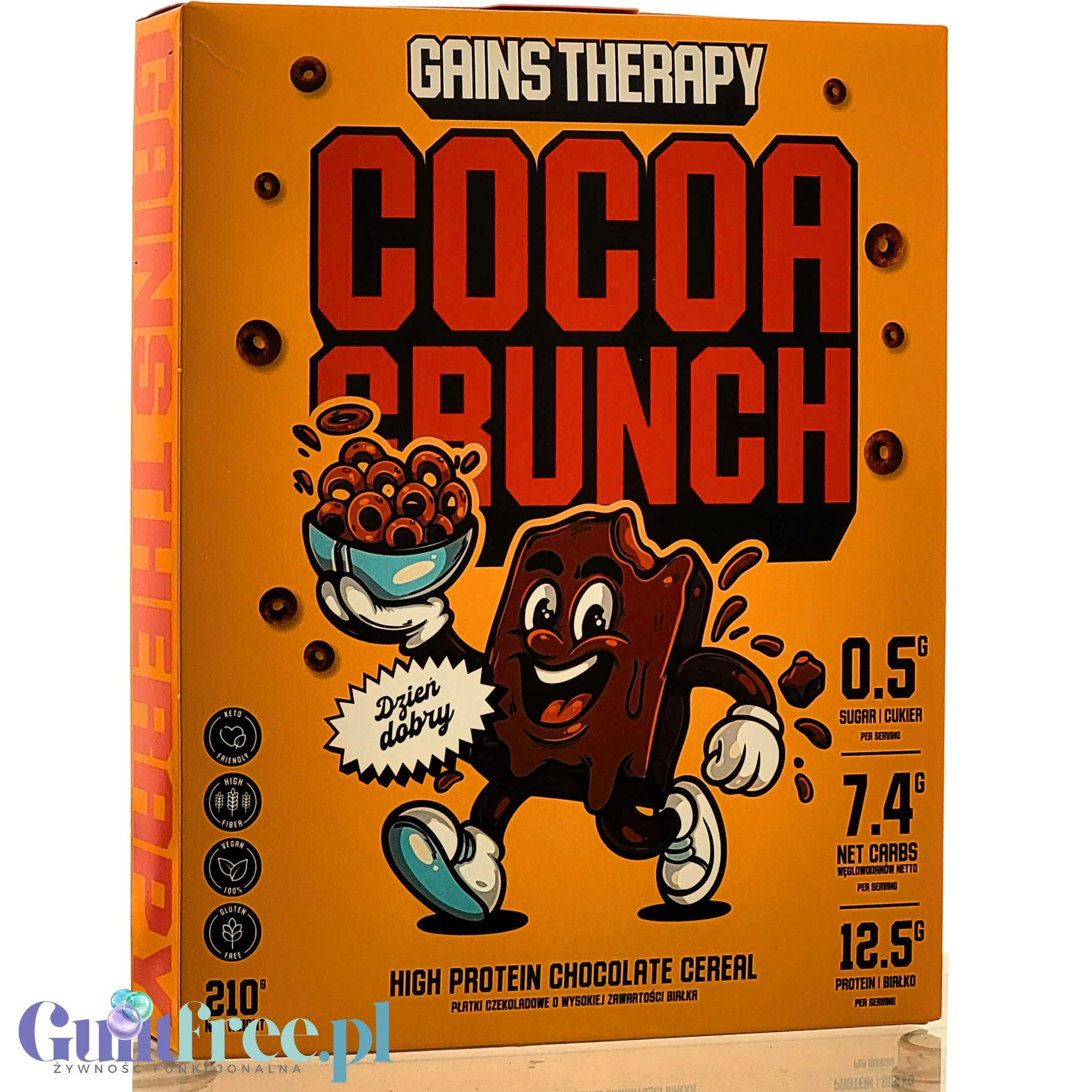 Gains Therapy Cocoa Crunch - bezglutenowe keto płatki czekoladowe o wysokiej zawartości białka