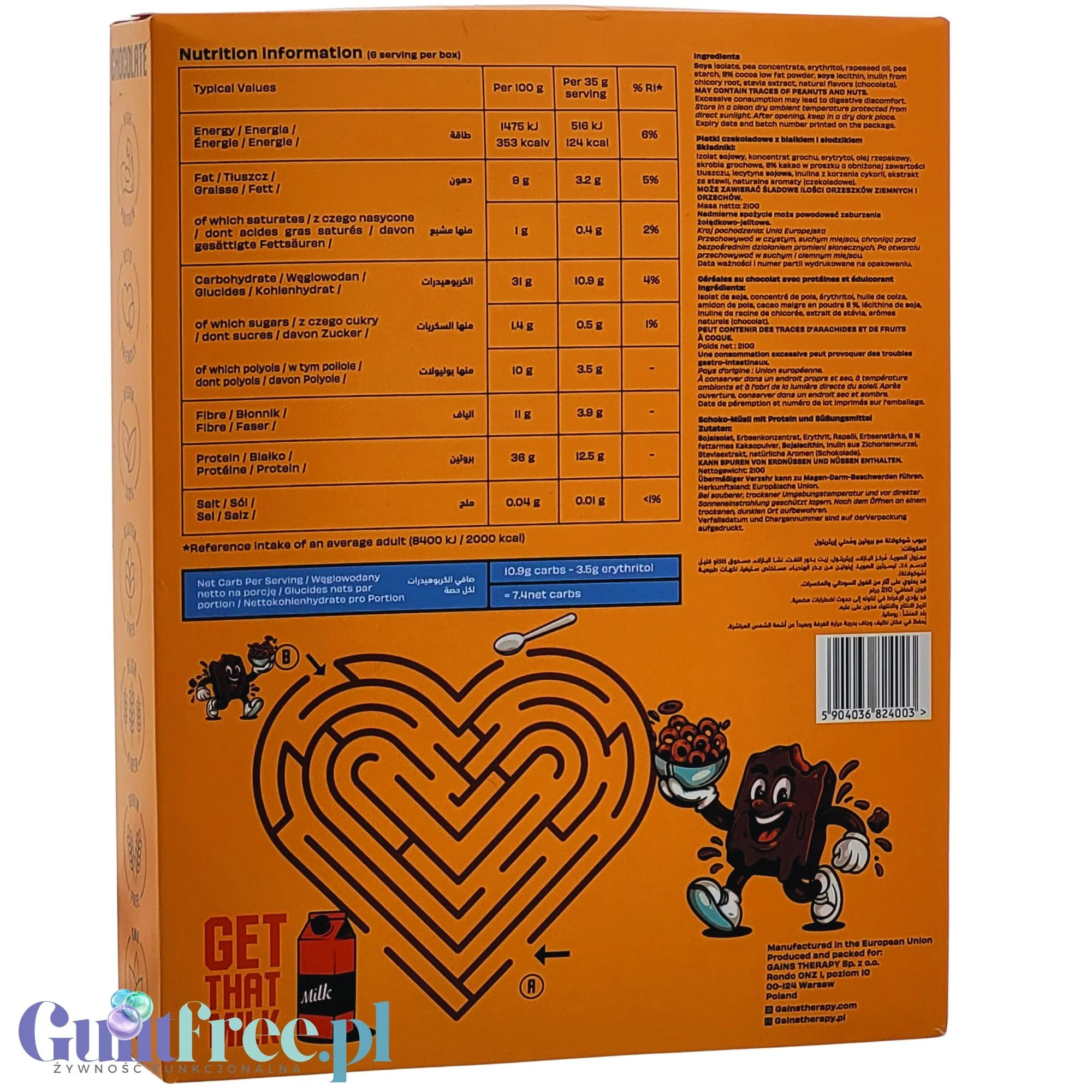 Gains Therapy Cocoa Crunch - bezglutenowe keto płatki czekoladowe o wysokiej zawartości białka - Image 3