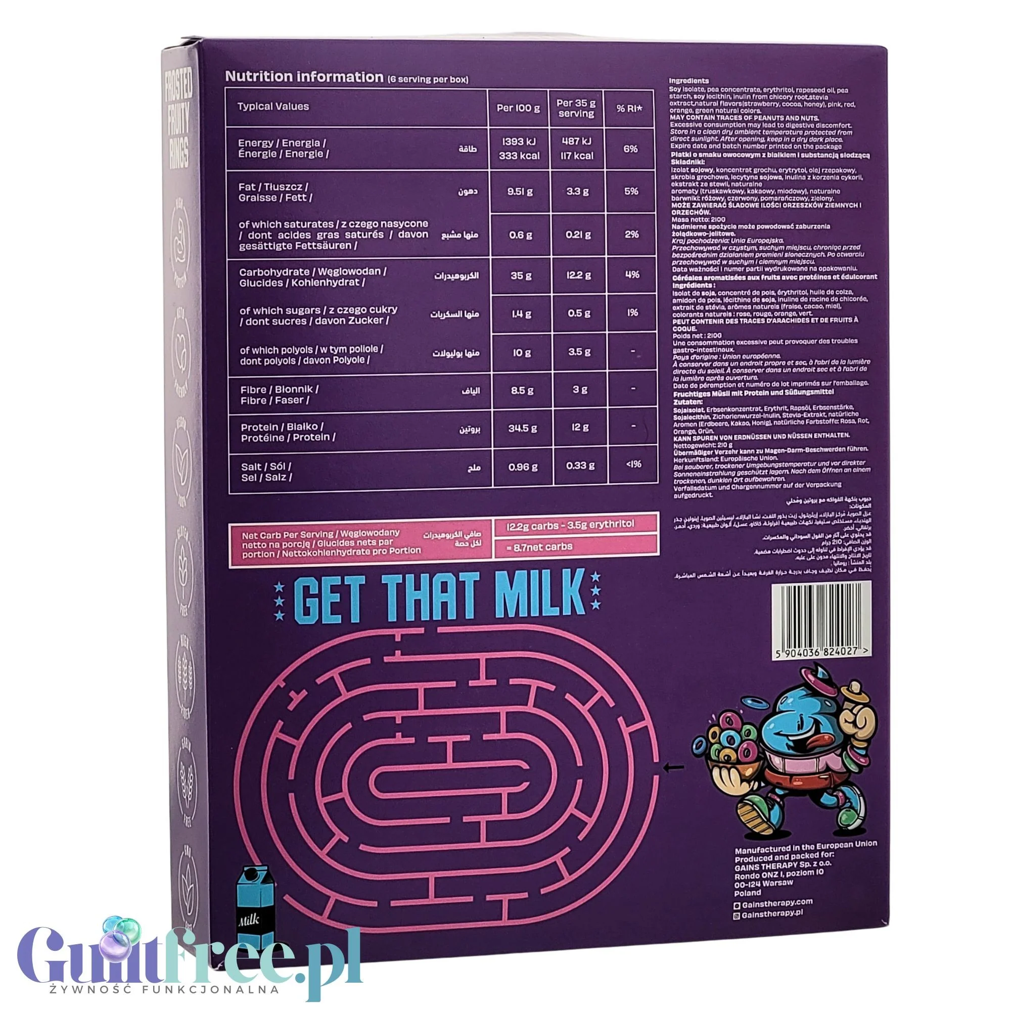 Gains Therapy Frost Rings - bezglutenowe keto płatki truskawka & miód o wysokiej zawartości białka - Image 2