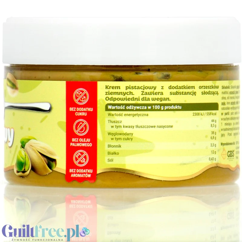GBS Krem Pistacjowy z Kawałkami Orzeszków - wegański krem pistacjowy z orzeszkami ziemnymi bez cukru i bez oleju palmowego - Image 2