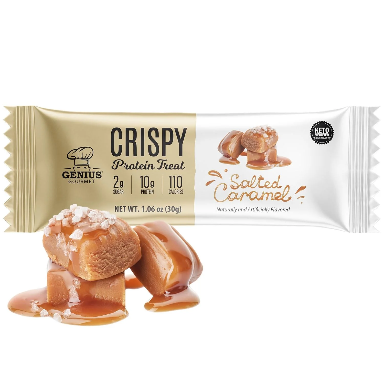 Genius Gourmet Crispy Protein Treat Salted Caramel 110kcal - ketogeniczny chrupiący baton z MCT 10g białka - Image 2