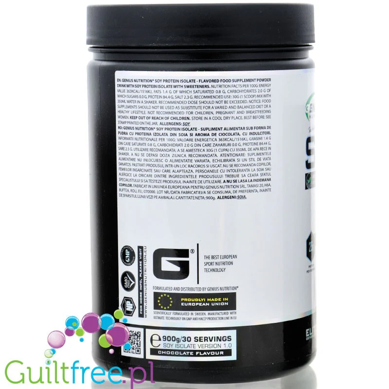 Genius Nutrition ® Vegan Soy Protein Isolate Vanilla 0,9kg - wegańska odżywka białkowa zero cukru, izolat białka sojowego - Image 2