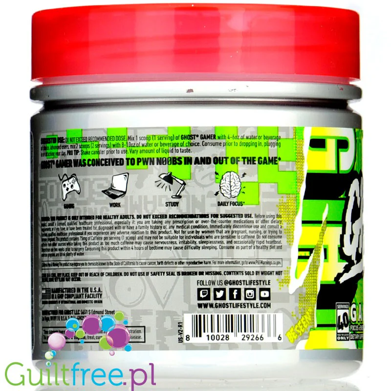 Ghost® Gamer Warheads Sour Watermelon 210g - formuła gamingowa - Image 3