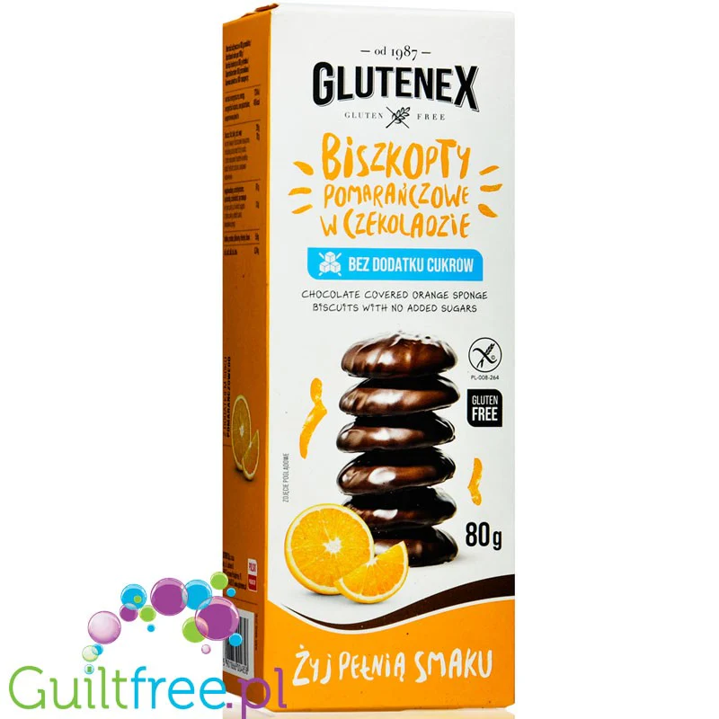 Glutenex Bezglutenowe Biszkopty Pomarańczowe w Czekoladzie bez cukru
