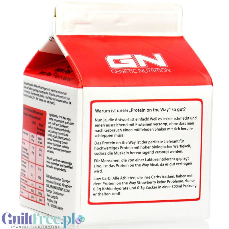 GN Labs Protein On The Way, Strawberry - 30g białka w 140kcal, bezlaktozowy szejk białkow na bazie białek jaj - Image 2