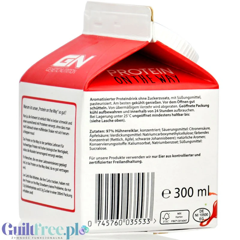 GN Labs Protein On The Way, Strawberry - 30g białka w 140kcal, bezlaktozowy szejk białkow na bazie białek jaj - Image 4