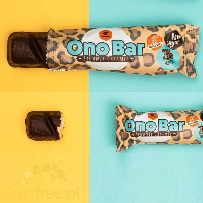 Go Fitness Ono Bar Brownie Caramel - bezglutenowy wafelek a la Bueno w czekoladzie z kremem karmelowym, 10g białka - Image 2