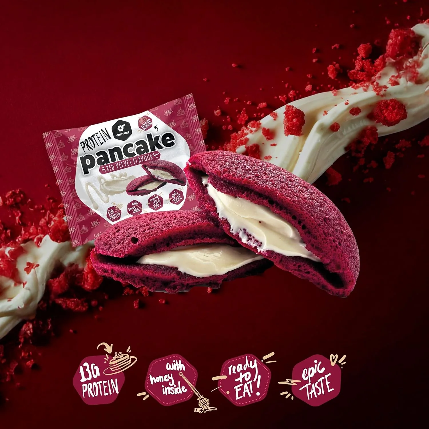 Go Fitness Protein Pancake Red Velvet - czekoladowy naleśnik białkowy z kremem śmietankowym178kcal - Image 2