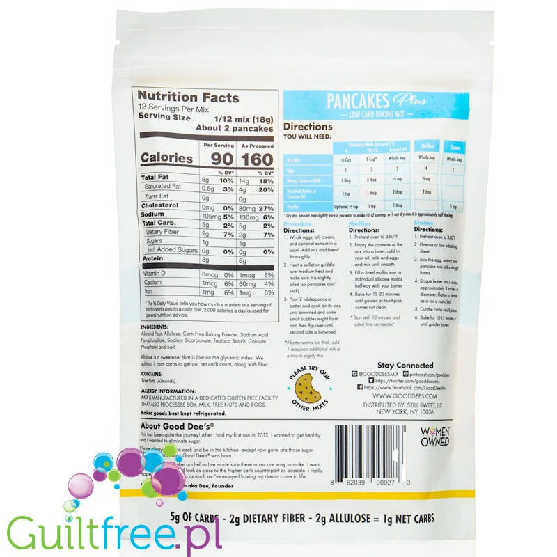Good Dee's Low Carb Pancake & Baking Mix - mieszanka do keto naleśników, bezglutenowa, bez erytrolu i stewi - Image 2