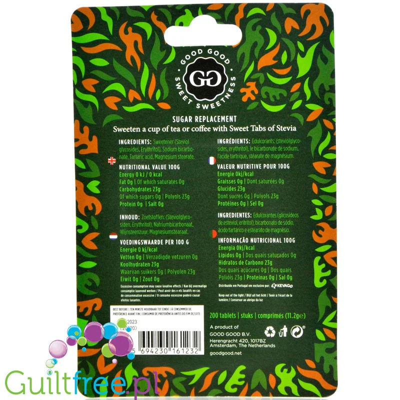 Good Good Sweet Tabs of Stevia - słodzik ze stewią i erytrolem 200 pastylek - Image 2