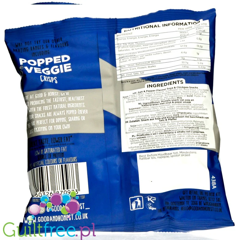 Good & Honest Pop Protein Crisps Salt & Pepper - wegańskie chipsy proteinowe solono-pieprzowe - Image 2