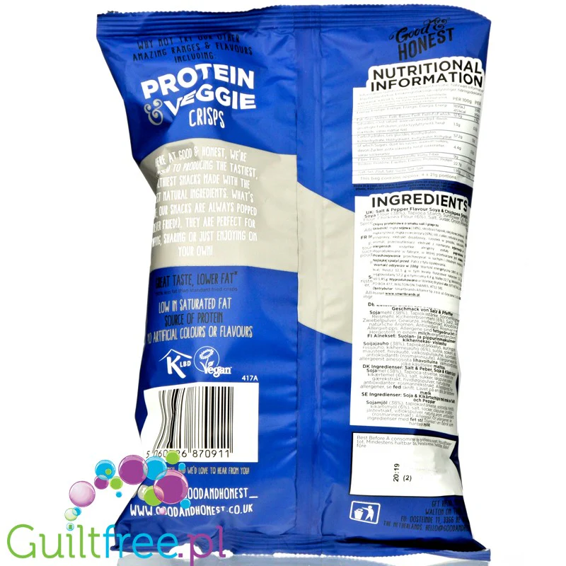Good & Honest Pop Protein Crisps Salt & Pepper - wegańskie chipsy proteinowe solono-pieprzowe - Image 2