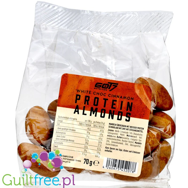 Got7 Protein Almonds White Chocolate & Cinnamon - migdały w bezcukrowej białej czekoladzie z cynamonem i WPI