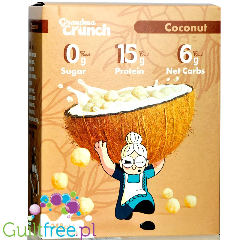 Grandma Crunch Cereal Coconut - wegańskie płatki śniadaniowe bez cukru 50% białka
