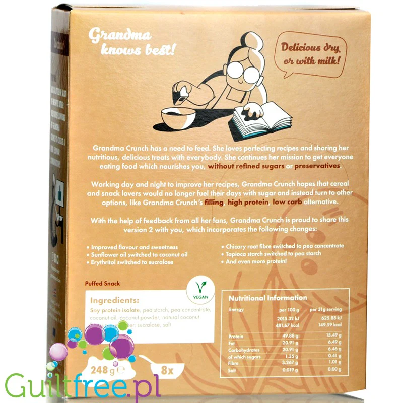 Grandma Crunch Cereal Coconut - wegańskie płatki śniadaniowe bez cukru 50% białka - Image 3