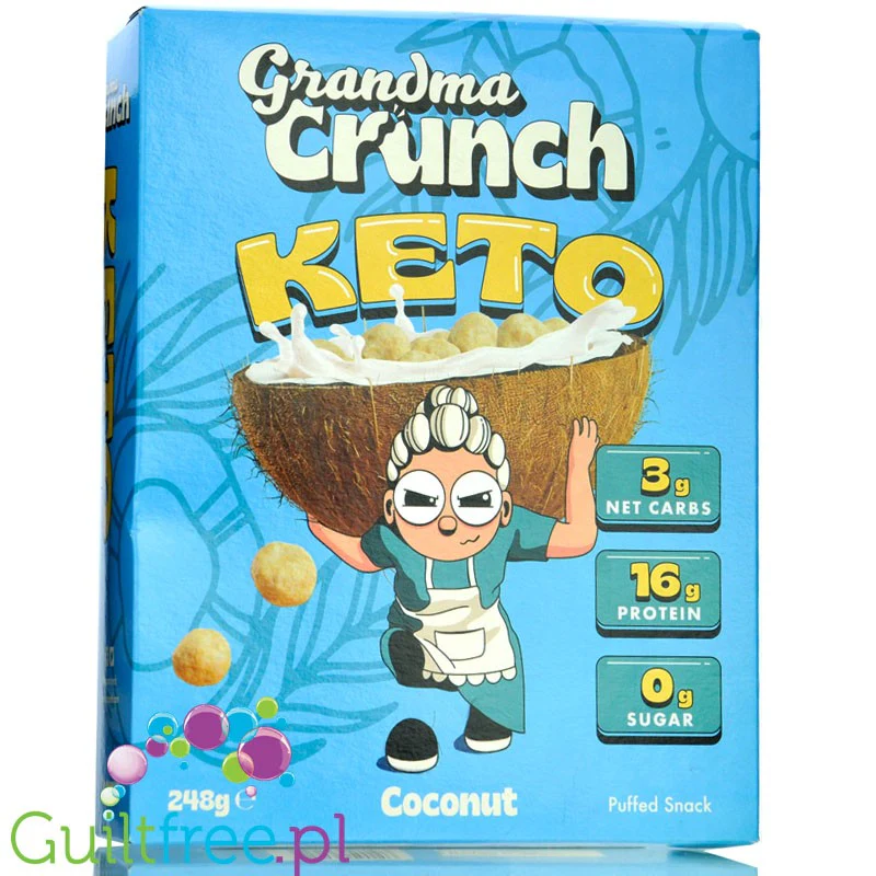Grandma Crunch Keto Cereal Coconut - wegańskie płatki śniadaniowe bez cukru 50% białka