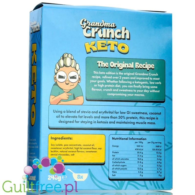 Grandma Crunch Keto Cereal Coconut - wegańskie płatki śniadaniowe bez cukru 50% białka - Image 3