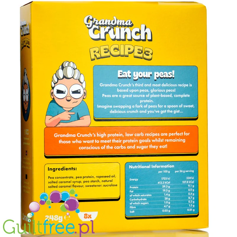 Grandma Crunch Protein Recipe3 Caramel - wegańskie płatki śniadaniowe bez cukru 30% białka, Karmel - Image 2