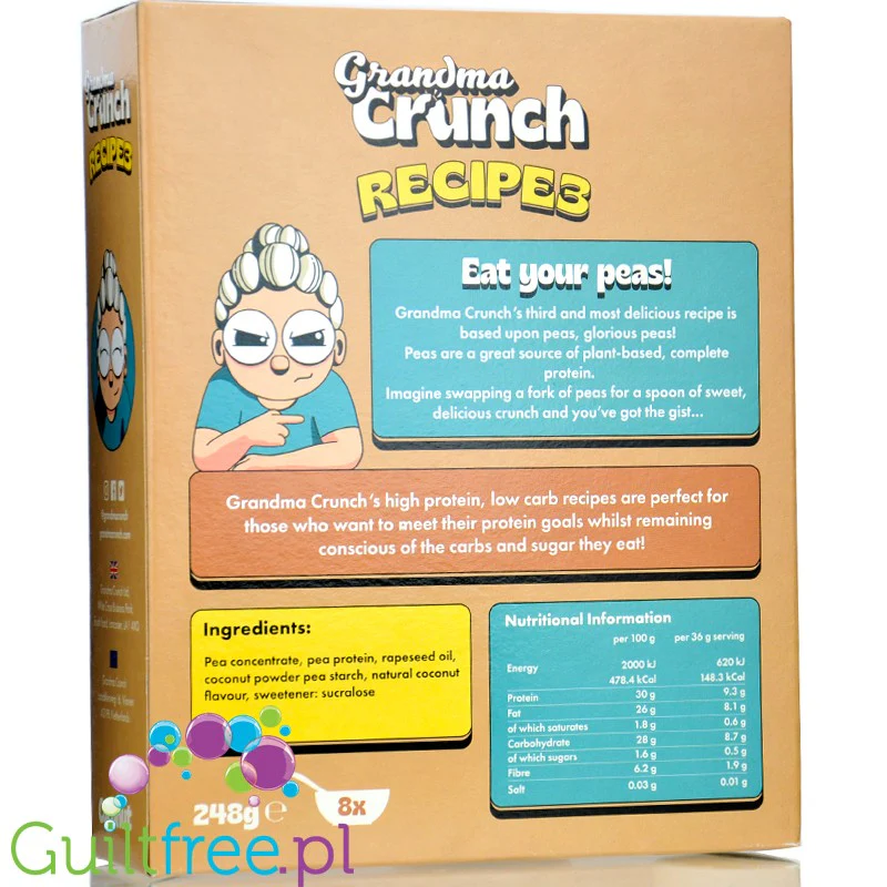Grandma Crunch Protein Recipe3 Coconut - wegańskie płatki śniadaniowe bez cukru 30% białka, kokos - Image 2