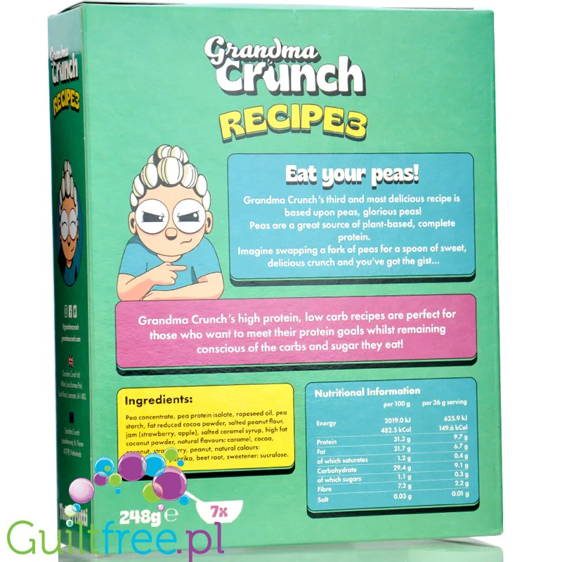 Grandma Crunch Protein Recipe3 Tutti Frutti - wegańskie płatki śniadaniowe bez cukru 30% białka, mix 5 smaków - Image 2