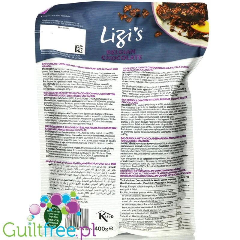 Lizi's Granola Belgian Chocolate - granola owsiana GL6,6 Belgijska czekolada & Cashew - Image 3