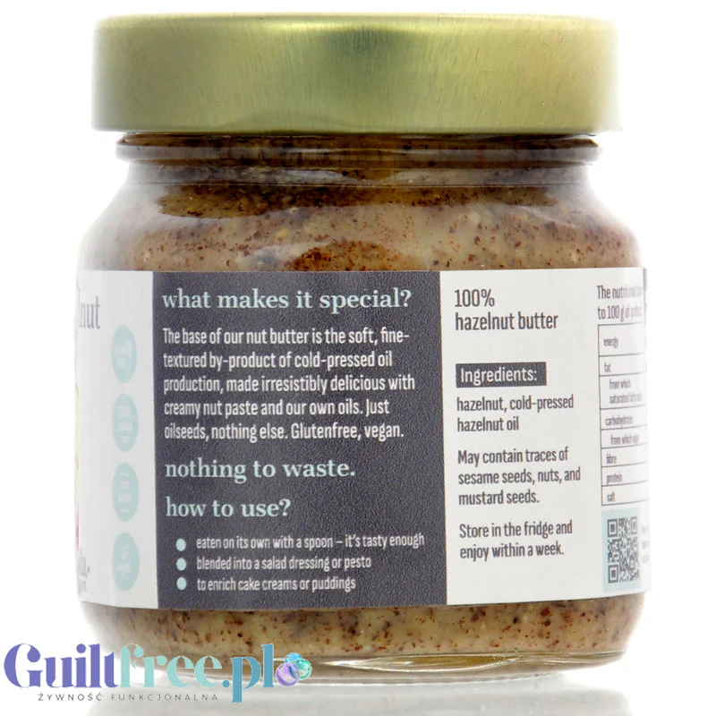 Grapoila Hazelnut Butter - surowa tłoczona na zimno pasta z nieprażonych orzechów laskowych 100% - Image 2