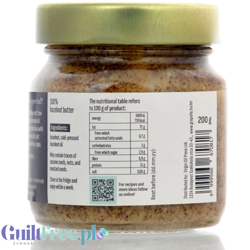 Grapoila Hazelnut Butter - surowa tłoczona na zimno pasta z nieprażonych orzechów laskowych 100% - Image 3