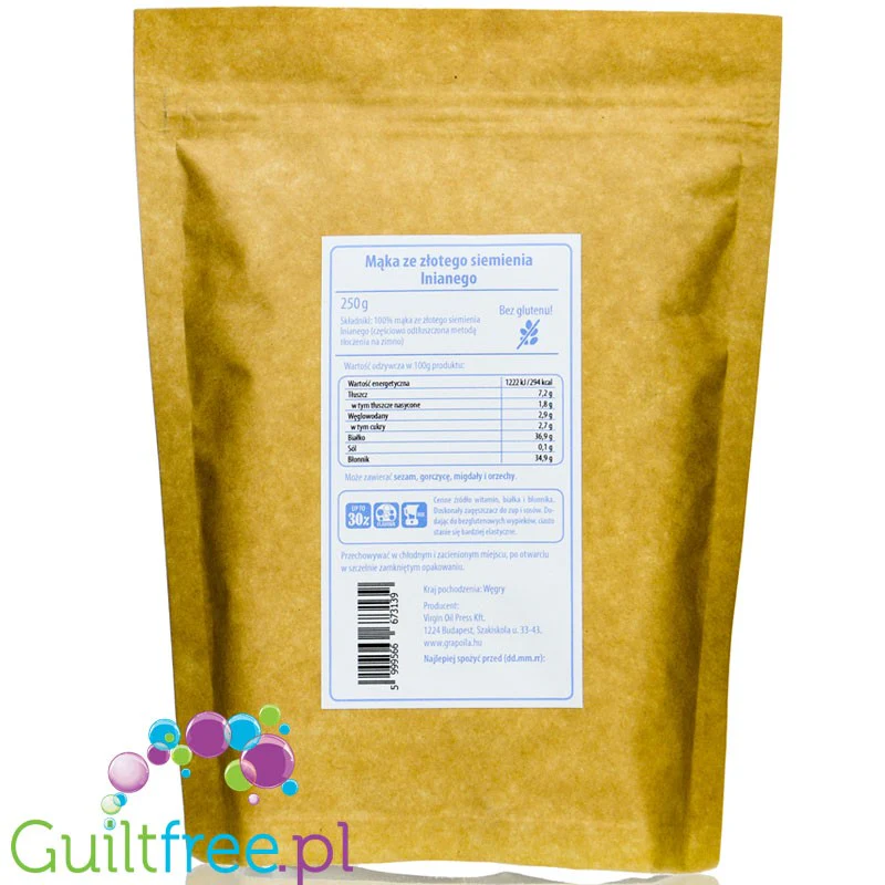 Grapoila Linseed Golden - odtłuszczona mąka ze złotego siemienia lnianego, 3% węglowodanów - Image 2