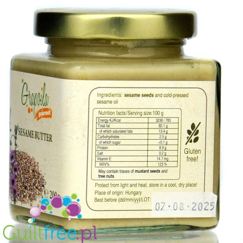 Grapoila Sesame Butter - surowa tłoczona na zimno miazga sezamowa tahini jasne 100% - Image 2